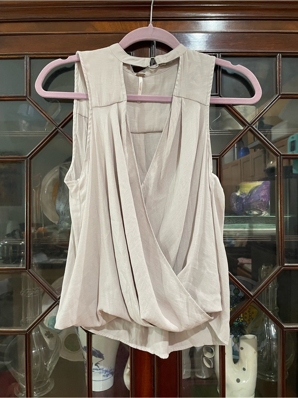 Free People Draped Sleeveless V-Neck Camisole in Light Beige EUC